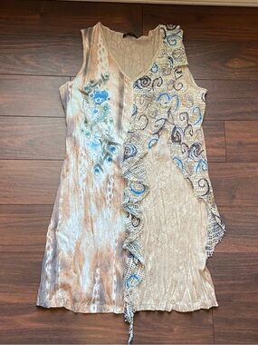 MIXED TEXTURE Quirky Art to Wear Coastal Grandma Grandma Swim Suit Cover Up